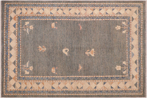 handmade Modern Gabbeh Blue Orange Hand Knotted RECTANGLE 100% WOOL area rug 6' x 9'
