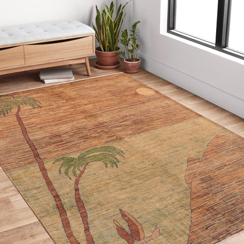 handmade Modern Gabbeh Blue Green Hand Knotted RECTANGLE 100% WOOL area rug 6' x 9'