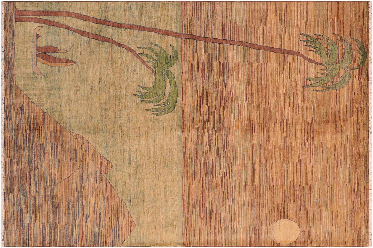 handmade Modern Gabbeh Blue Green Hand Knotted RECTANGLE 100% WOOL area rug 6' x 9'