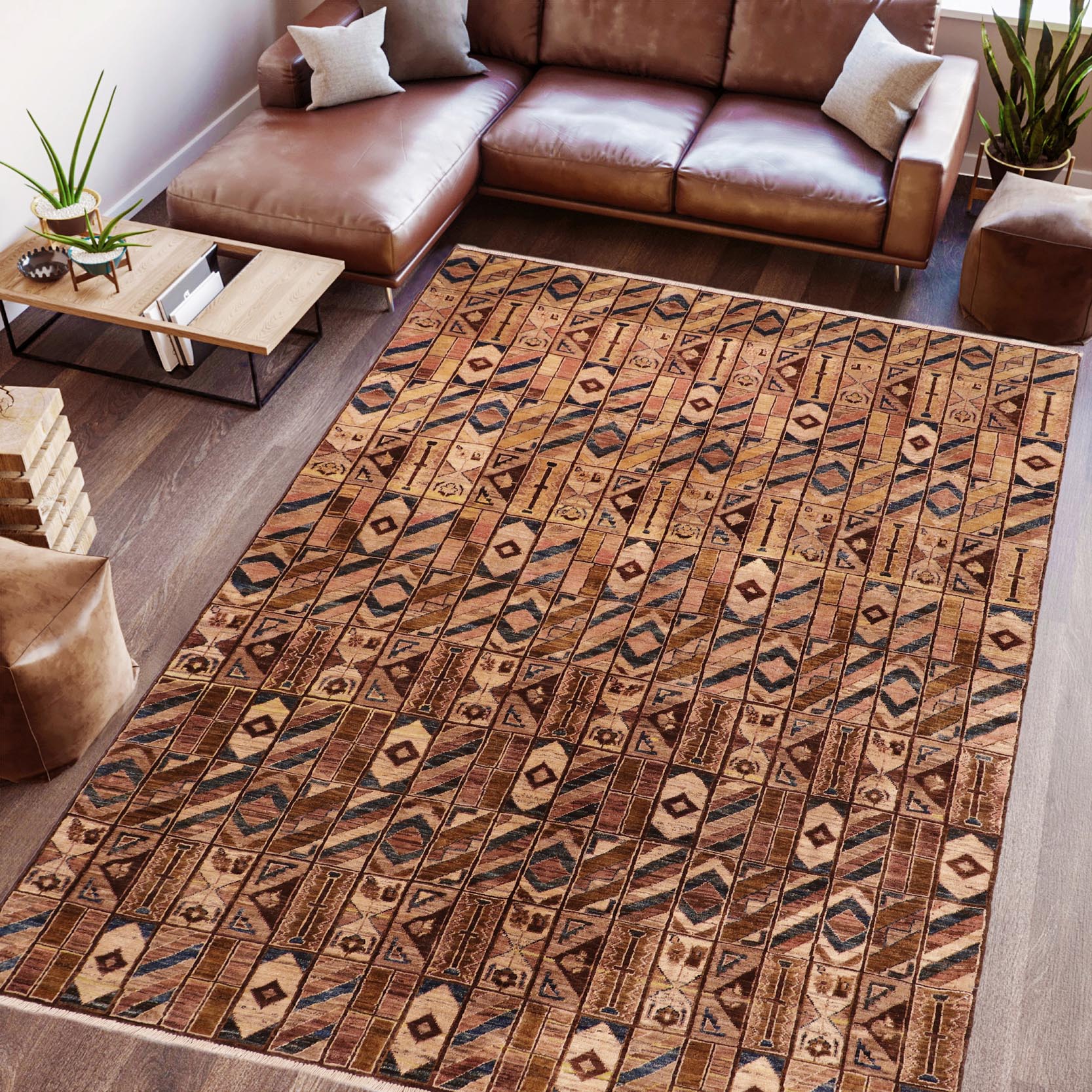 handmade Modern Gabbeh Brown Beige Hand Knotted RECTANGLE 100% WOOL area rug 6' x 9'