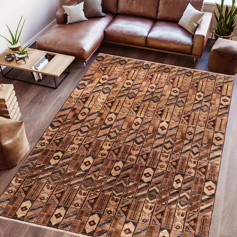 handmade Modern Gabbeh Brown Beige Hand Knotted RECTANGLE 100% WOOL area rug 6' x 9'