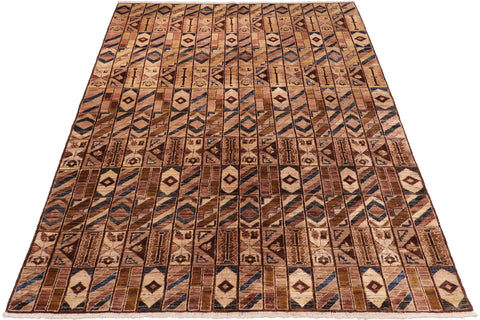 handmade Modern Gabbeh Brown Beige Hand Knotted RECTANGLE 100% WOOL area rug 6' x 9'