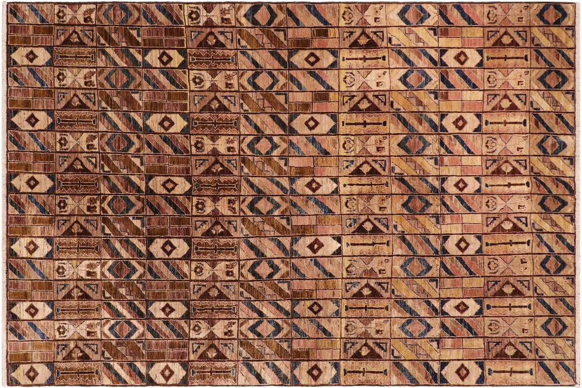 handmade Modern Gabbeh Brown Beige Hand Knotted RECTANGLE 100% WOOL area rug 6' x 9'