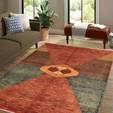 handmade Modern Gabbeh Rust Brown Hand Knotted RECTANGLE 100% WOOL area rug 7  x 10 