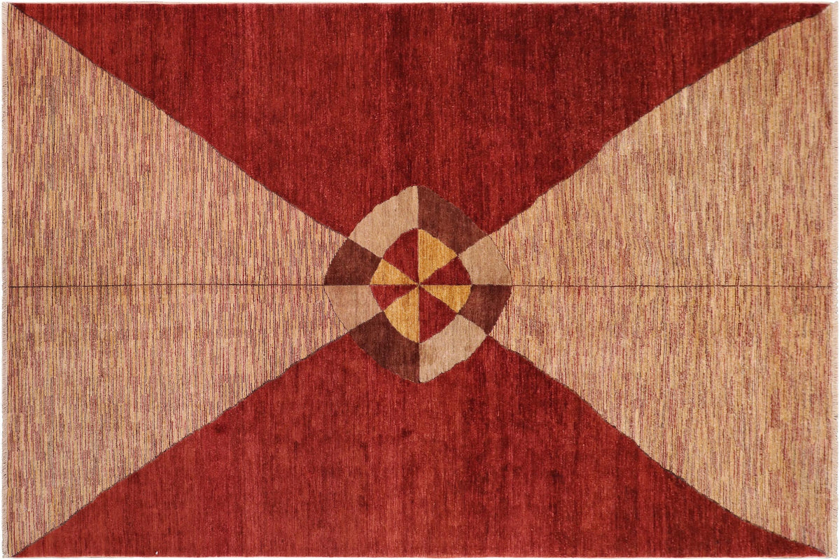 handmade Modern Gabbeh Red Beige Hand Knotted RECTANGLE 100% WOOL area rug 7' x 10'