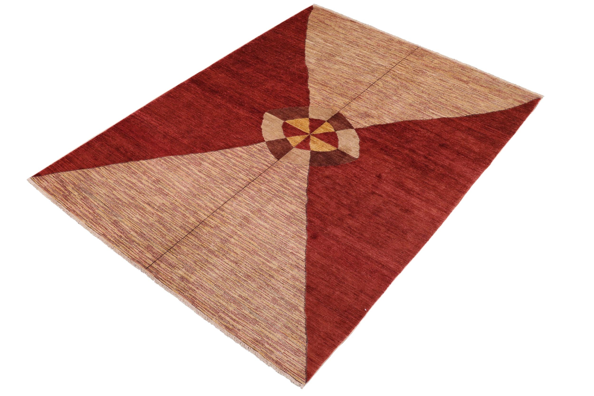 handmade Modern Gabbeh Red Beige Hand Knotted RECTANGLE 100% WOOL area rug 7' x 10'