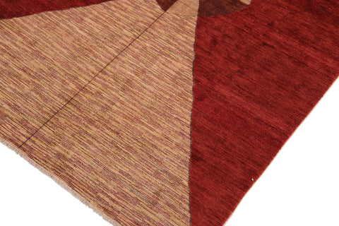 handmade Modern Gabbeh Red Beige Hand Knotted RECTANGLE 100% WOOL area rug 7' x 10'