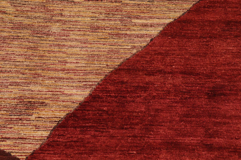 handmade Modern Gabbeh Red Beige Hand Knotted RECTANGLE 100% WOOL area rug 7' x 10'