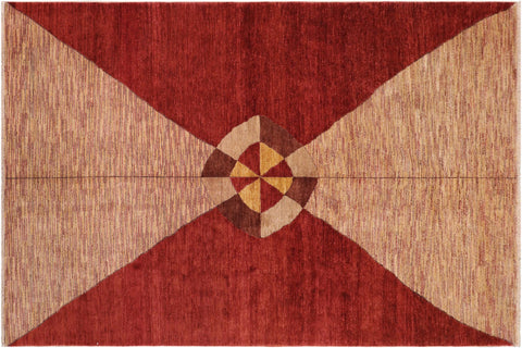 handmade Modern Gabbeh Red Beige Hand Knotted RECTANGLE 100% WOOL area rug 7' x 10'