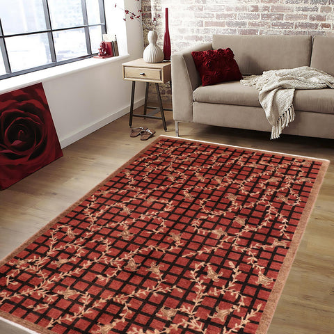 handmade Modern Lahore Red Brown Hand Knotted RECTANGLE 100% WOOL area rug 6' x 9'
