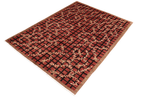 handmade Modern Lahore Red Brown Hand Knotted RECTANGLE 100% WOOL area rug 6' x 9'