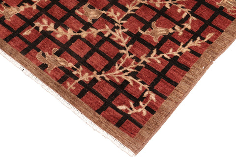handmade Modern Lahore Red Brown Hand Knotted RECTANGLE 100% WOOL area rug 6' x 9'