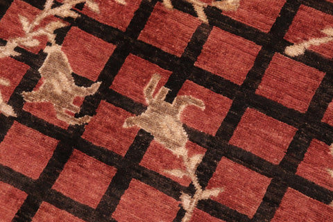 handmade Modern Lahore Red Brown Hand Knotted RECTANGLE 100% WOOL area rug 6' x 9'