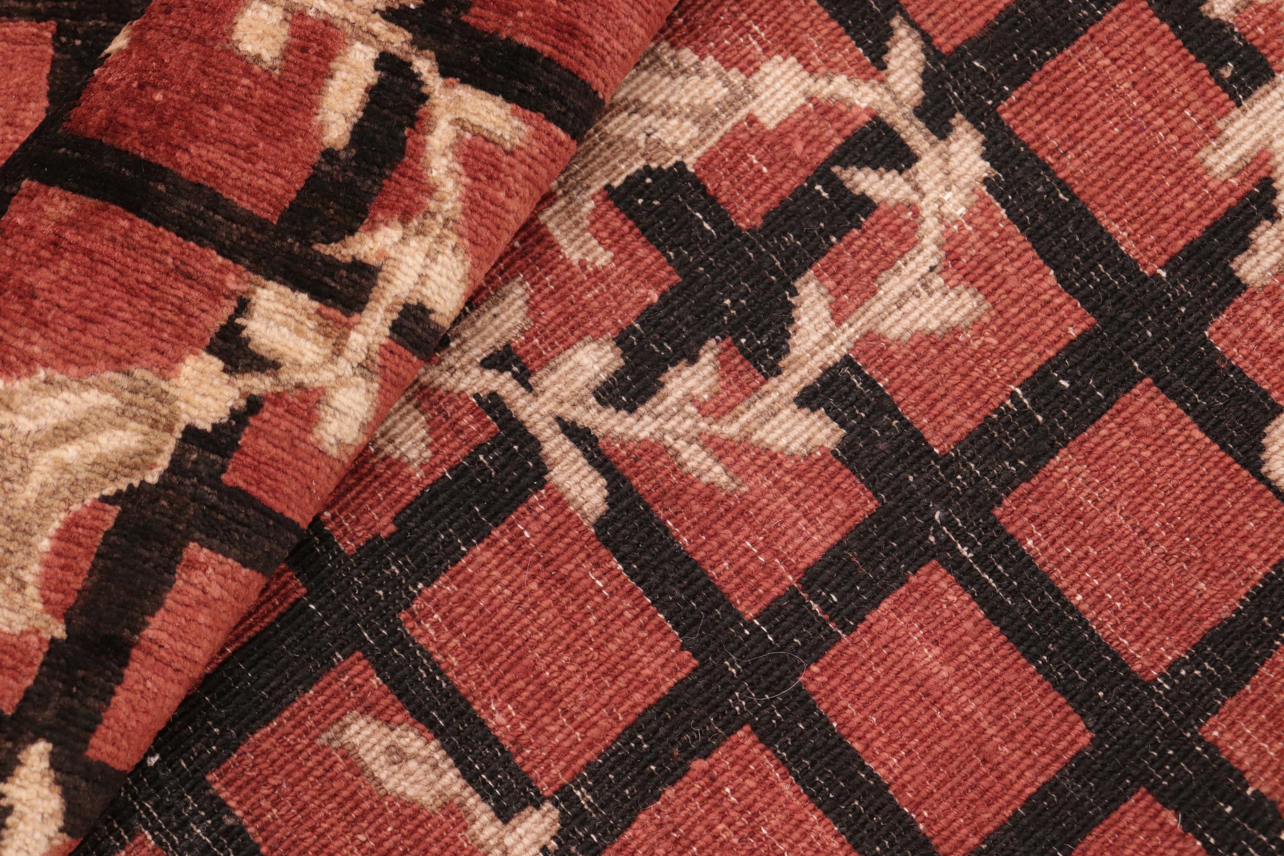 handmade Modern Lahore Red Brown Hand Knotted RECTANGLE 100% WOOL area rug 6' x 9'