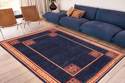 handmade Modern Kotan Blue Beige Hand Knotted RECTANGLE 100% WOOL area rug 6' x 9'