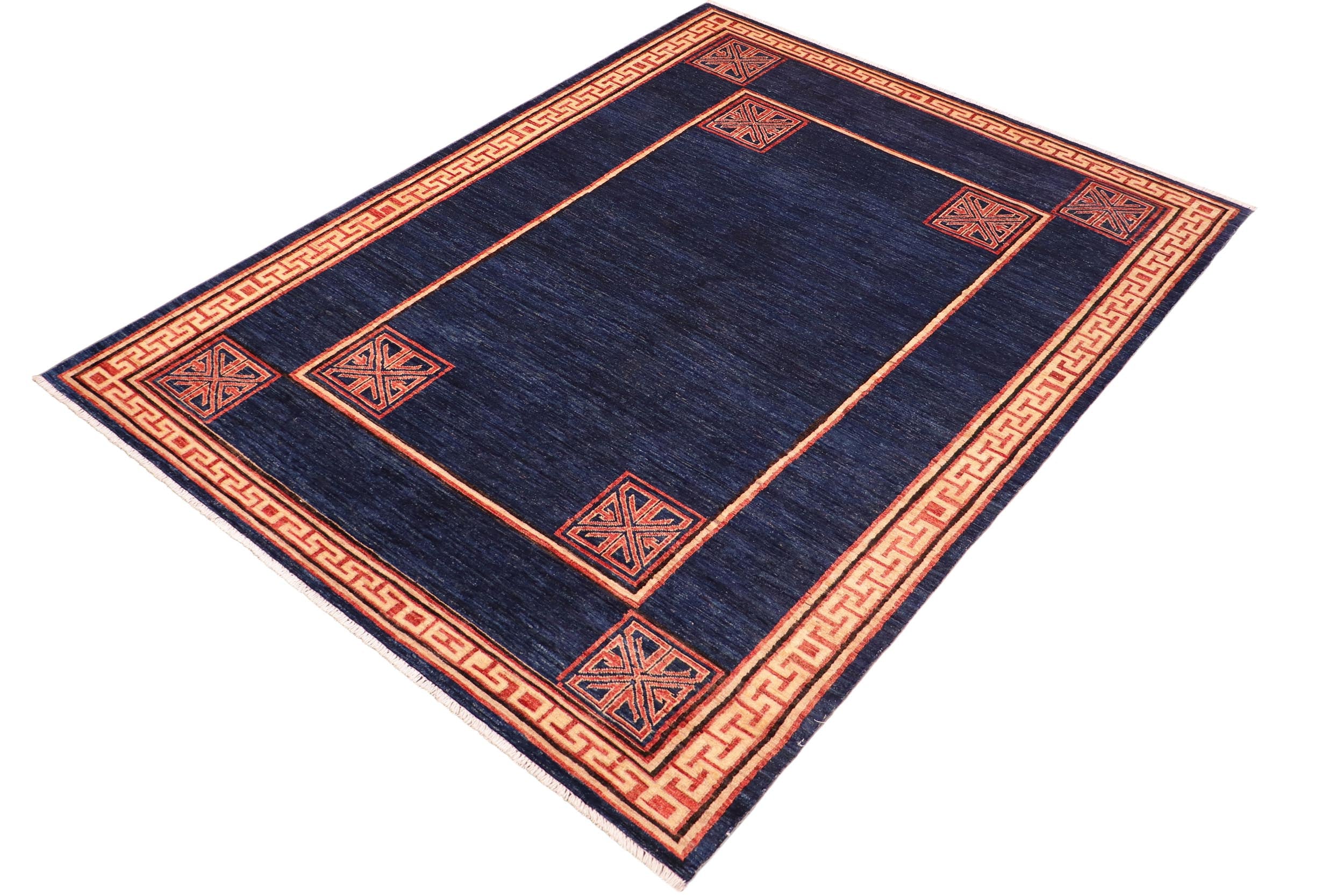 handmade Modern Kotan Blue Beige Hand Knotted RECTANGLE 100% WOOL area rug 6' x 9'