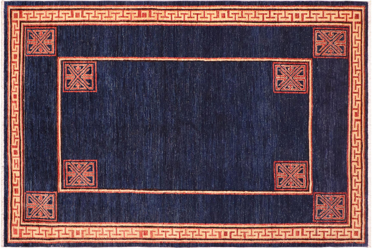 handmade Modern Kotan Blue Beige Hand Knotted RECTANGLE 100% WOOL area rug 6' x 9'