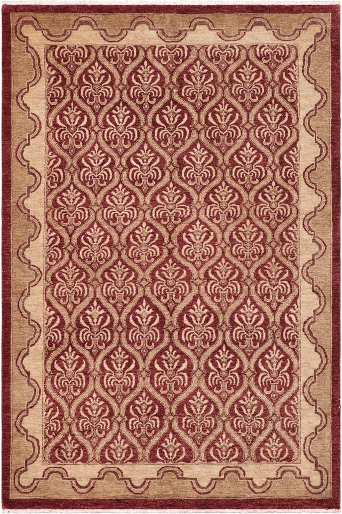 handmade Transitional Kafkaz Red Tan Hand Knotted RECTANGLE 100% WOOL area rug 6X9