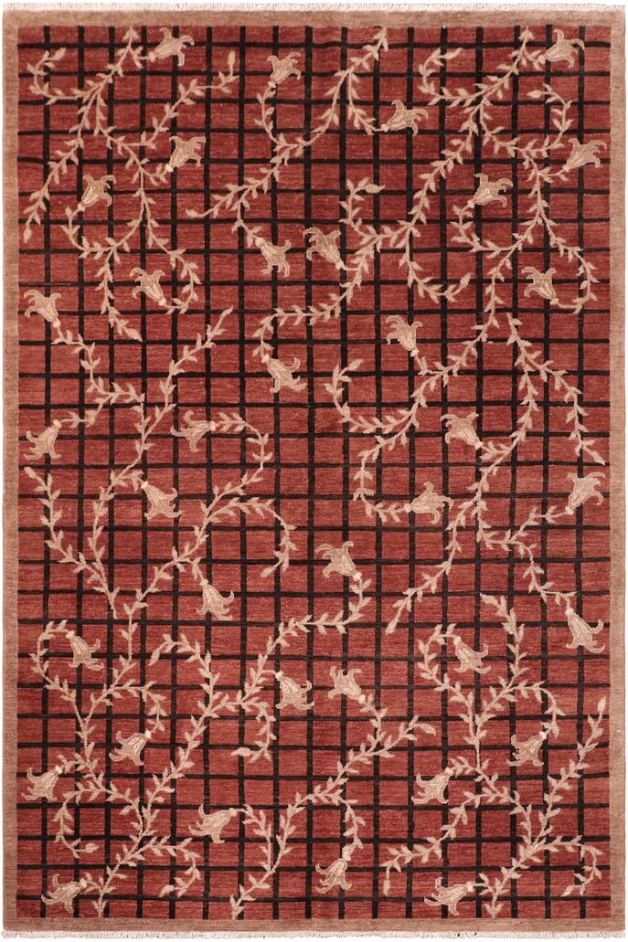 handmade Transitional Kafkaz Rust Black Hand Knotted RECTANGLE 100% WOOL area rug 6X9