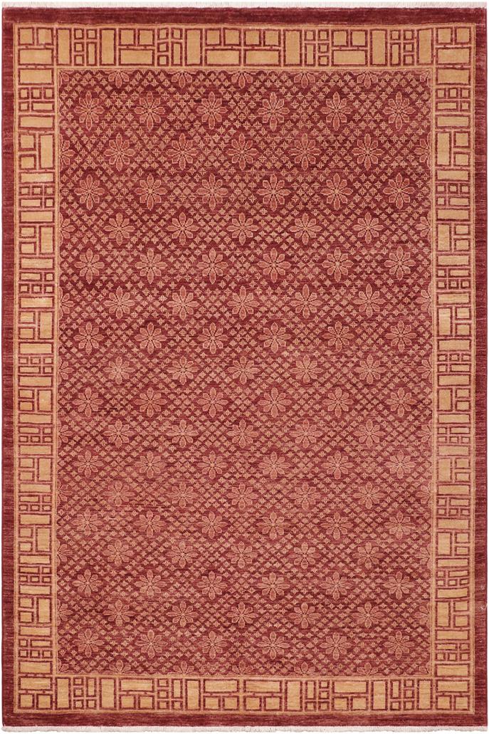 handmade Transitional Kafkaz Red Tan Hand Knotted RECTANGLE 100% WOOL area rug 6X8