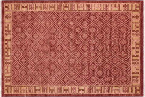 handmade Modern Kafkaz Red Tan Hand Knotted RECTANGLE 100% WOOL area rug 6' x 8'