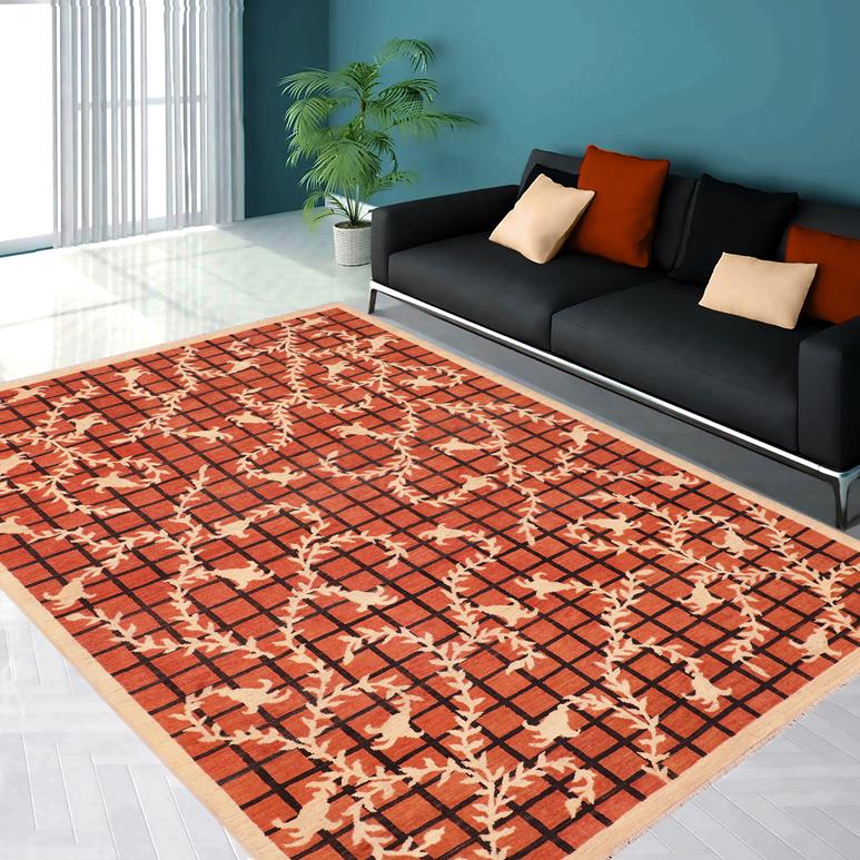 handmade Transitional Kafkaz Orange Tan Hand Knotted RECTANGLE 100% WOOL area rug 6X9
