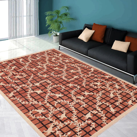 handmade Modern Kafkaz Orange Tan Hand Knotted RECTANGLE 100% WOOL area rug 6' x 9'