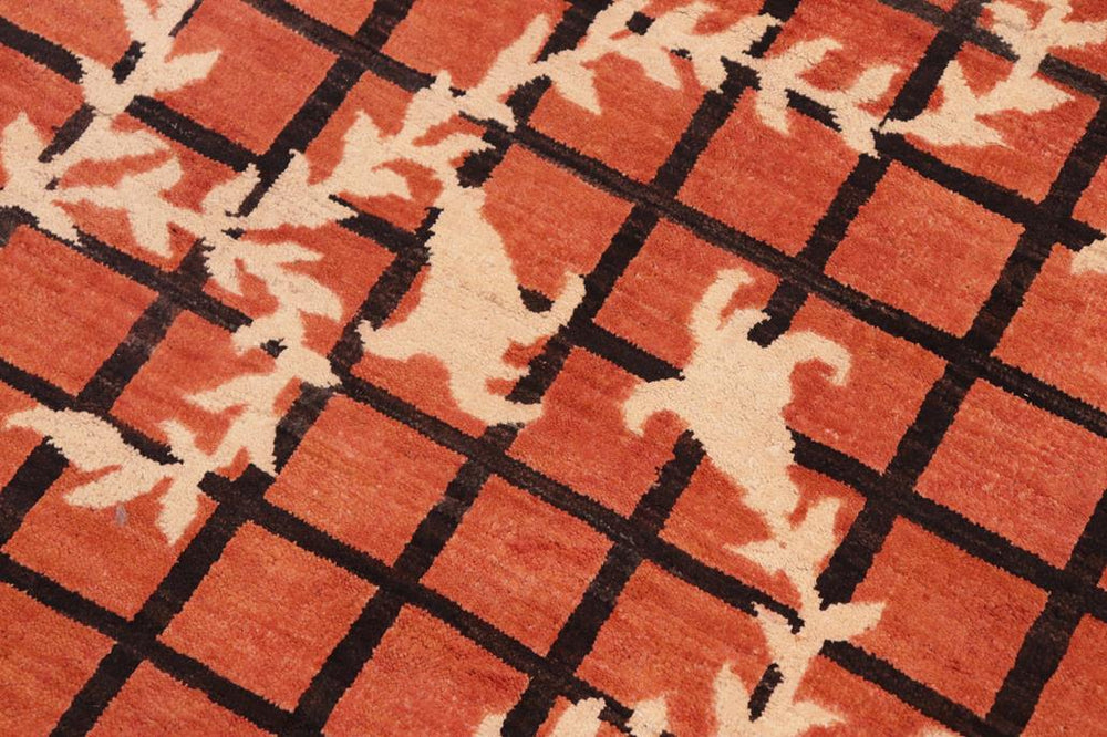 handmade Transitional Kafkaz Orange Tan Hand Knotted RECTANGLE 100% WOOL area rug 6X9