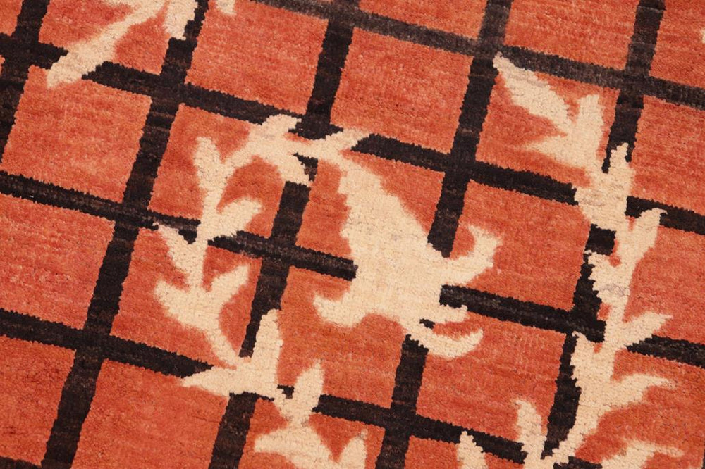 handmade Transitional Kafkaz Orange Tan Hand Knotted RECTANGLE 100% WOOL area rug 6X9