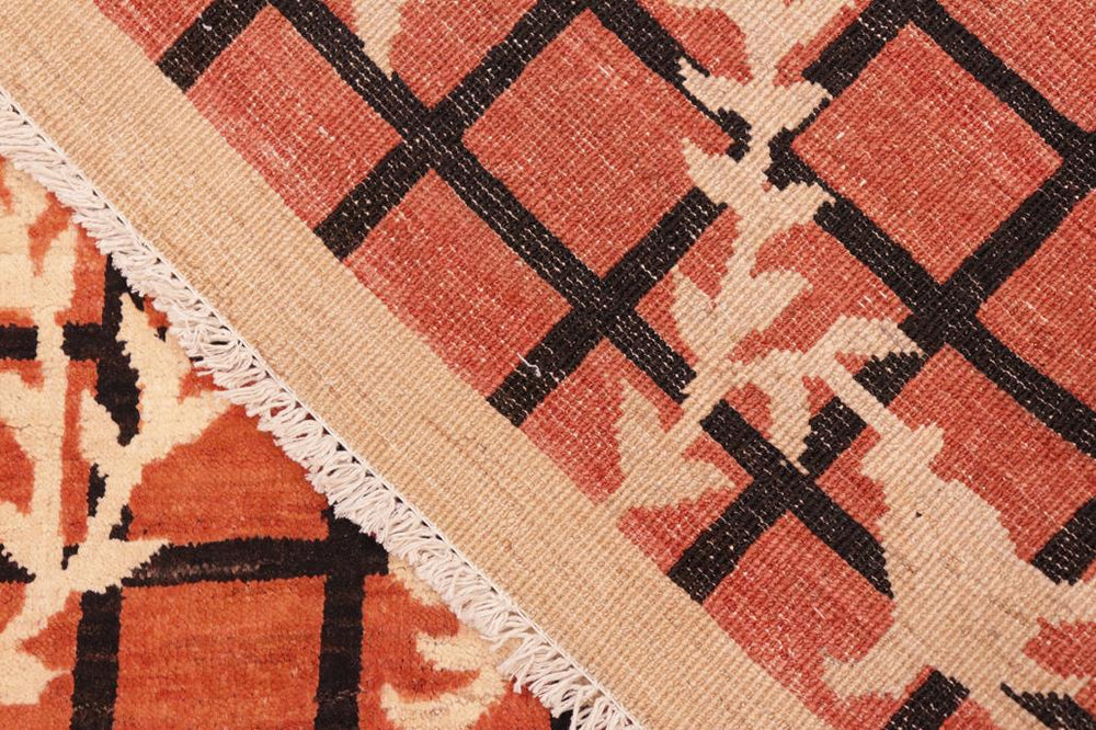 handmade Transitional Kafkaz Orange Tan Hand Knotted RECTANGLE 100% WOOL area rug 6X9