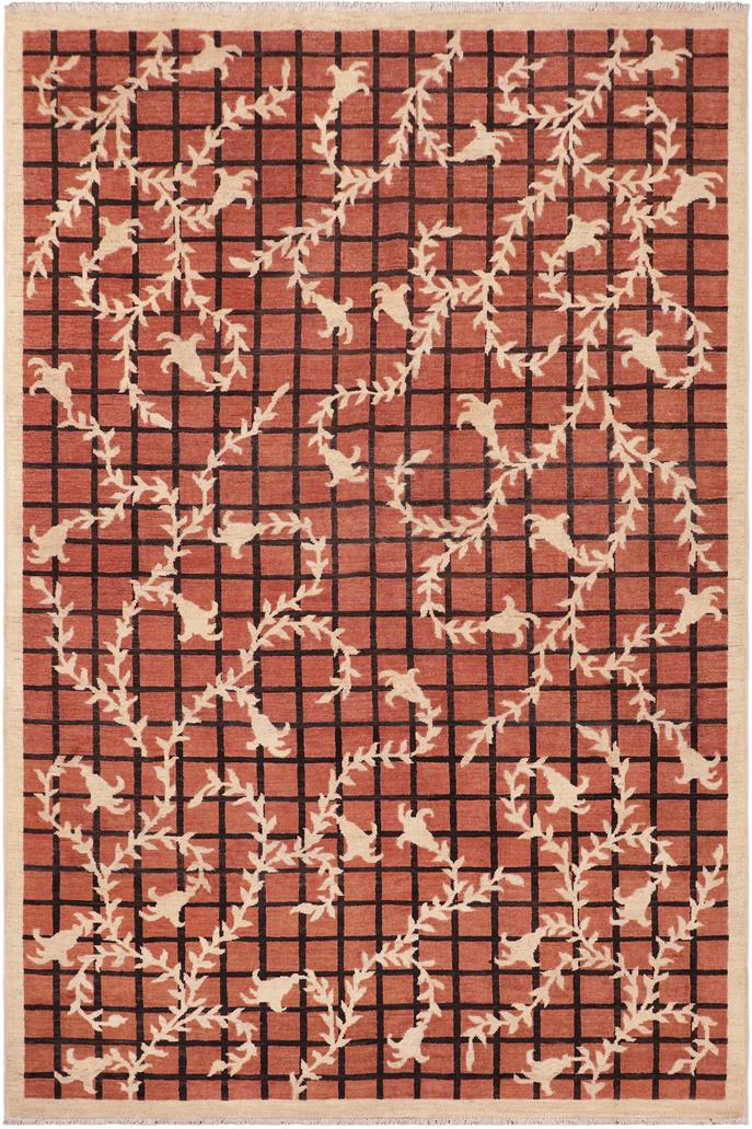 handmade Transitional Kafkaz Orange Tan Hand Knotted RECTANGLE 100% WOOL area rug 6X9