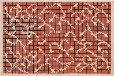 handmade Modern Kafkaz Orange Tan Hand Knotted RECTANGLE 100% WOOL area rug 6' x 9'