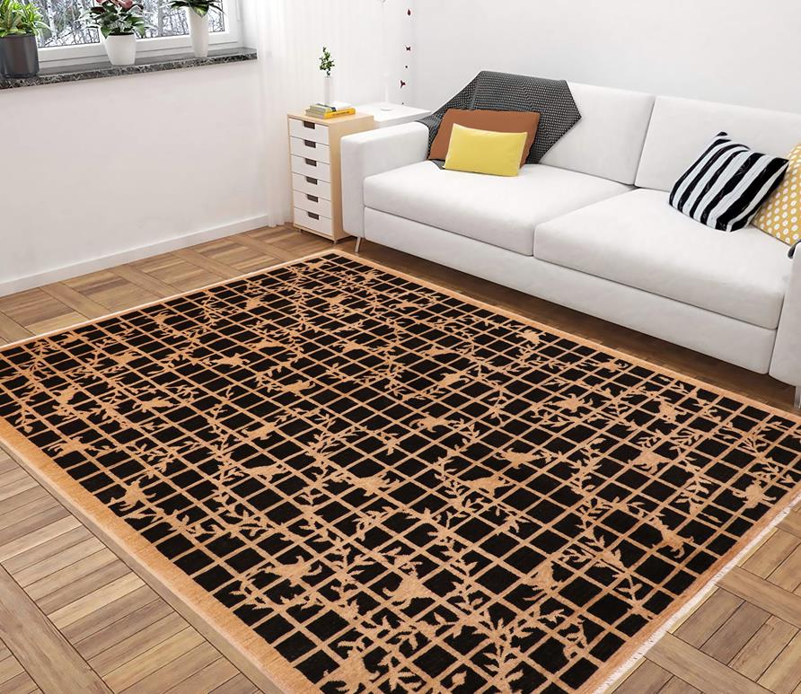 handmade Transitional Kafkaz Black Tan Hand Knotted RECTANGLE 100% WOOL area rug 6X9