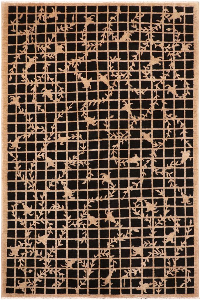 handmade Transitional Kafkaz Black Tan Hand Knotted RECTANGLE 100% WOOL area rug 6X9