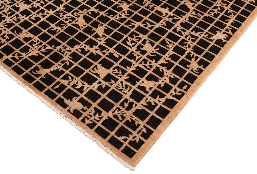 handmade Transitional Kafkaz Black Tan Hand Knotted RECTANGLE 100% WOOL area rug 6X9