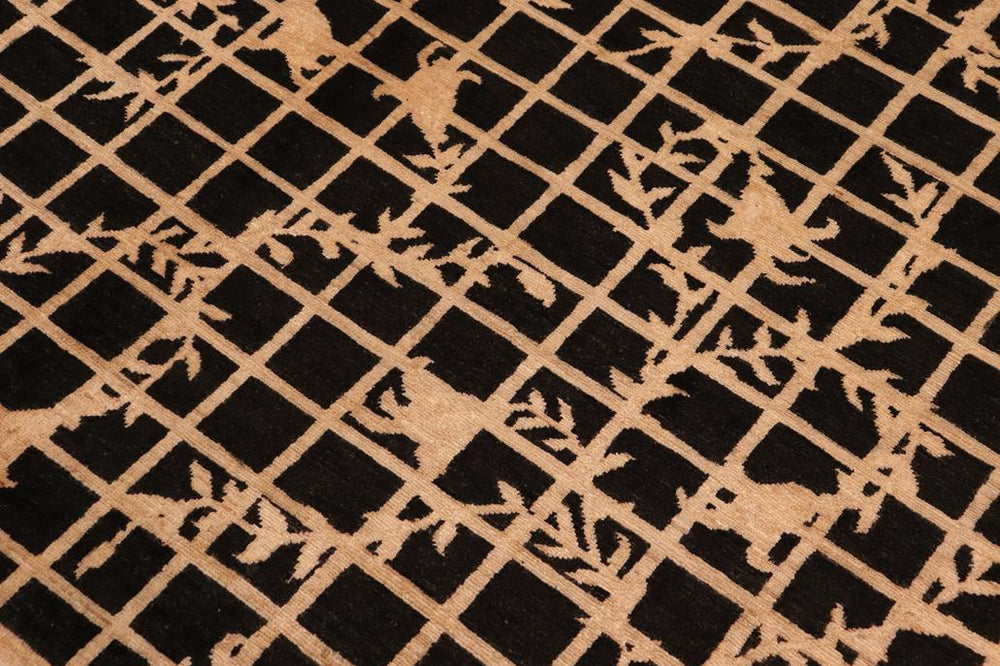 handmade Transitional Kafkaz Black Tan Hand Knotted RECTANGLE 100% WOOL area rug 6X9