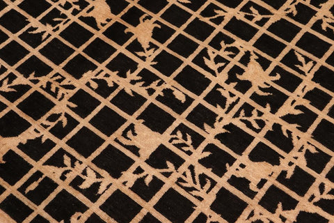 handmade Transitional Kafkaz Black Tan Hand Knotted RECTANGLE 100% WOOL area rug 6X9