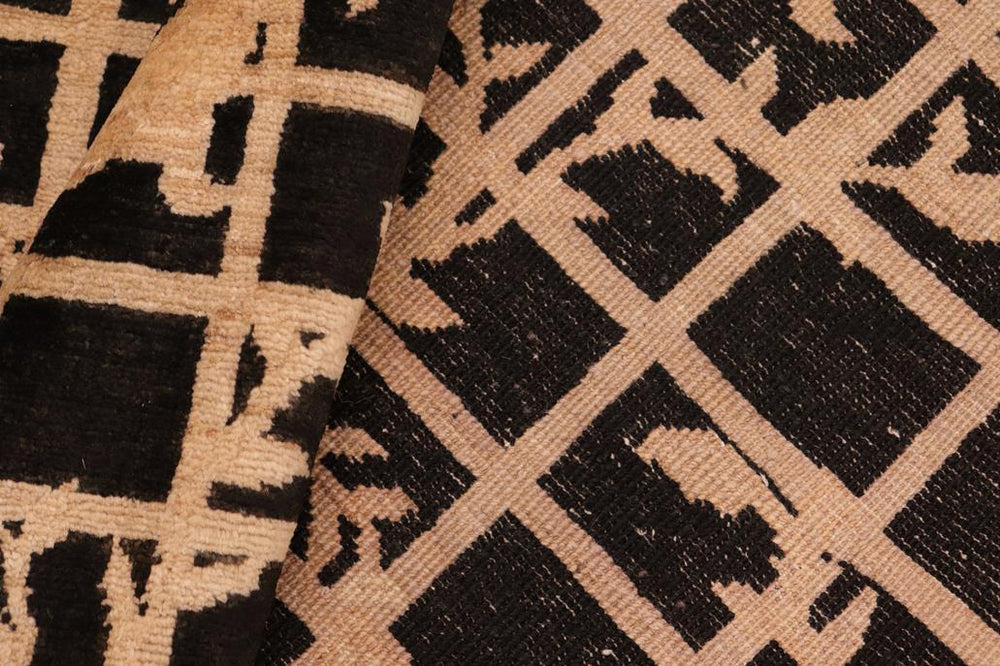 handmade Transitional Kafkaz Black Tan Hand Knotted RECTANGLE 100% WOOL area rug 6X9