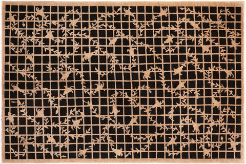 handmade Modern Kafkaz Black Tan Hand Knotted RECTANGLE 100% WOOL area rug 6' x 9'