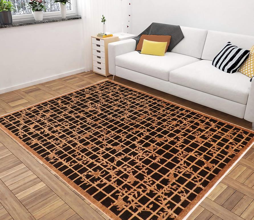 handmade Transitional Kafkaz Black Tan Hand Knotted RECTANGLE 100% WOOL area rug 6X9