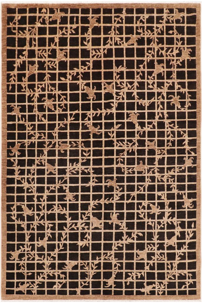 handmade Transitional Kafkaz Black Tan Hand Knotted RECTANGLE 100% WOOL area rug 6X9