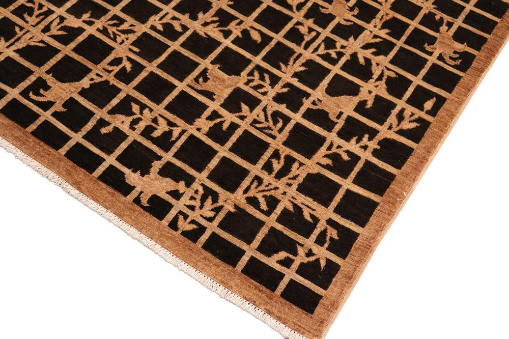 handmade Transitional Kafkaz Black Tan Hand Knotted RECTANGLE 100% WOOL area rug 6X9