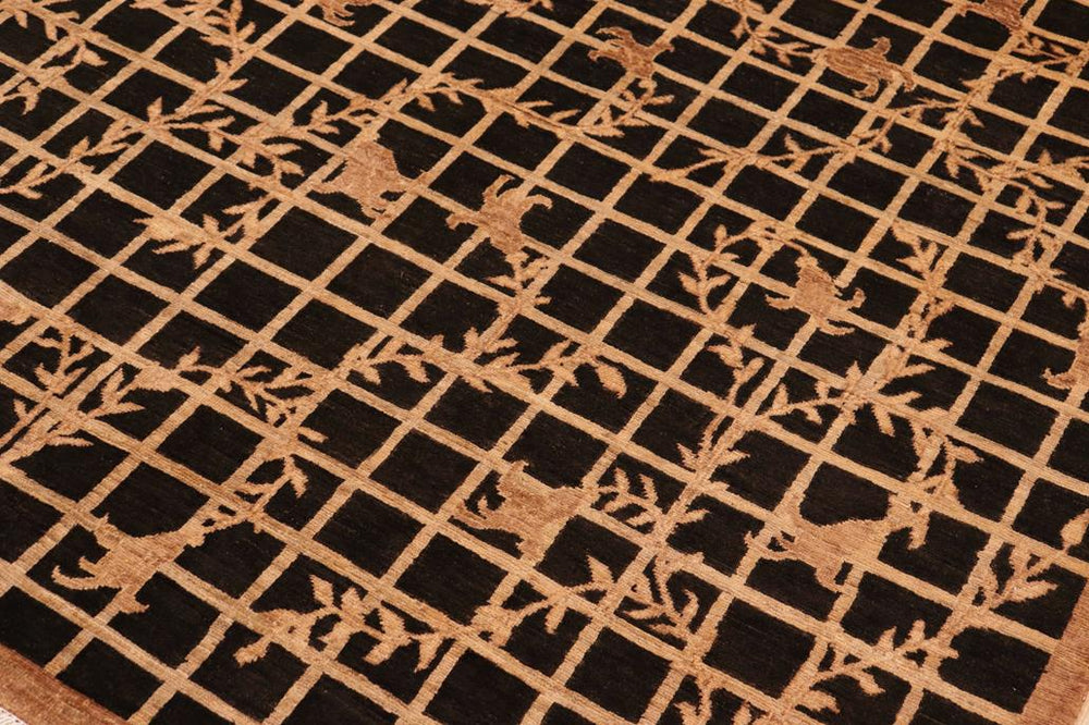 handmade Transitional Kafkaz Black Tan Hand Knotted RECTANGLE 100% WOOL area rug 6X9