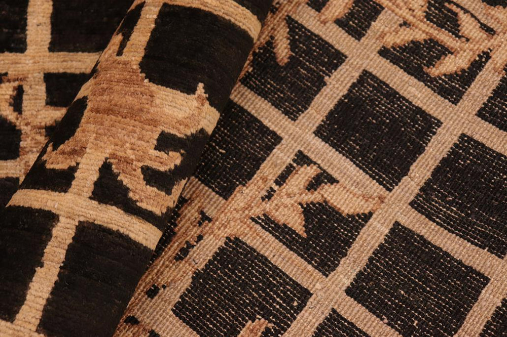 handmade Transitional Kafkaz Black Tan Hand Knotted RECTANGLE 100% WOOL area rug 6X9