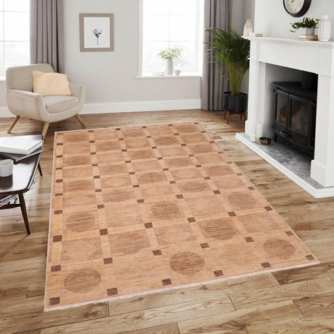 handmade Modern Kafkaz Tan Brown Hand Knotted RECTANGLE 100% WOOL area rug 6' x 9'