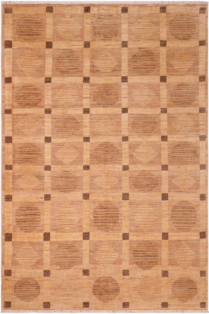 handmade Modern Kafkaz Tan Brown Hand Knotted RECTANGLE 100% WOOL area rug 6 X9 