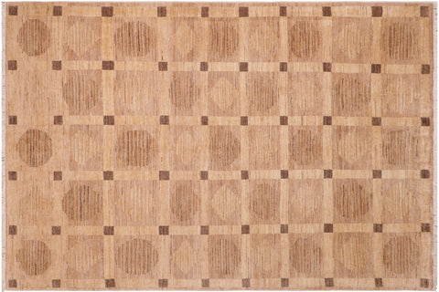 handmade Modern Kafkaz Tan Brown Hand Knotted RECTANGLE 100% WOOL area rug 6' x 9'