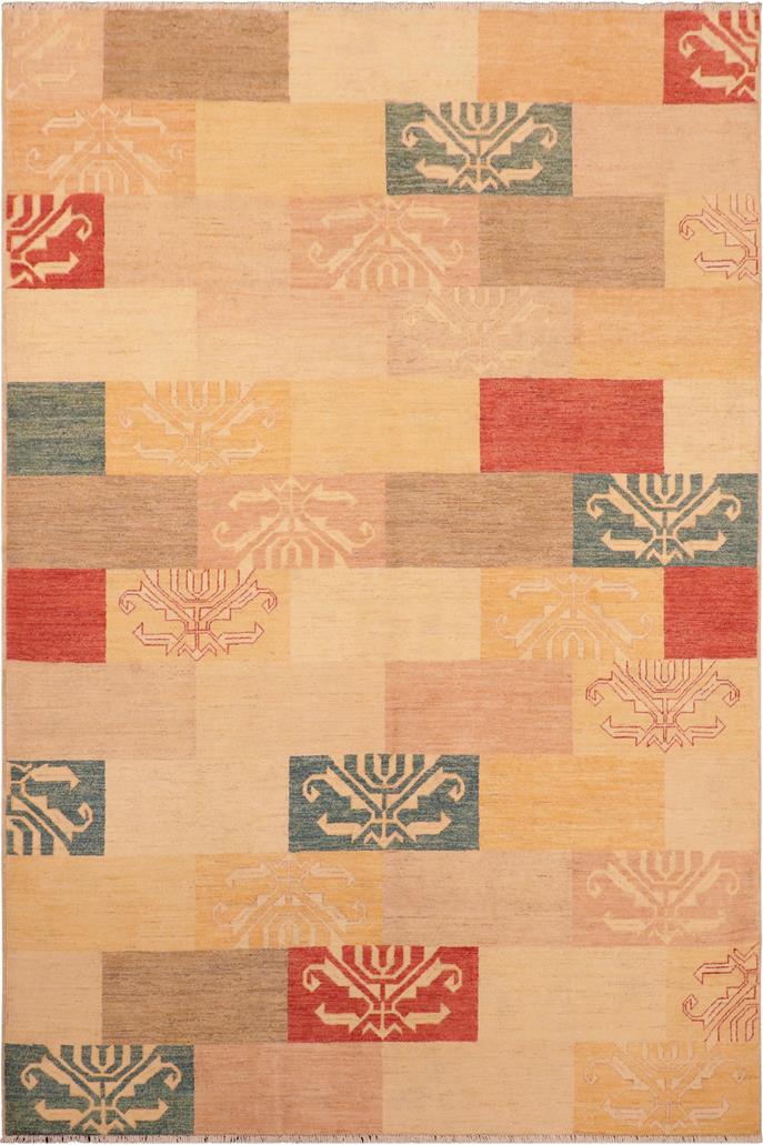 handmade Modern Kafkaz Tan Brown Hand Knotted RECTANGLE 100% WOOL area rug 6 X9 