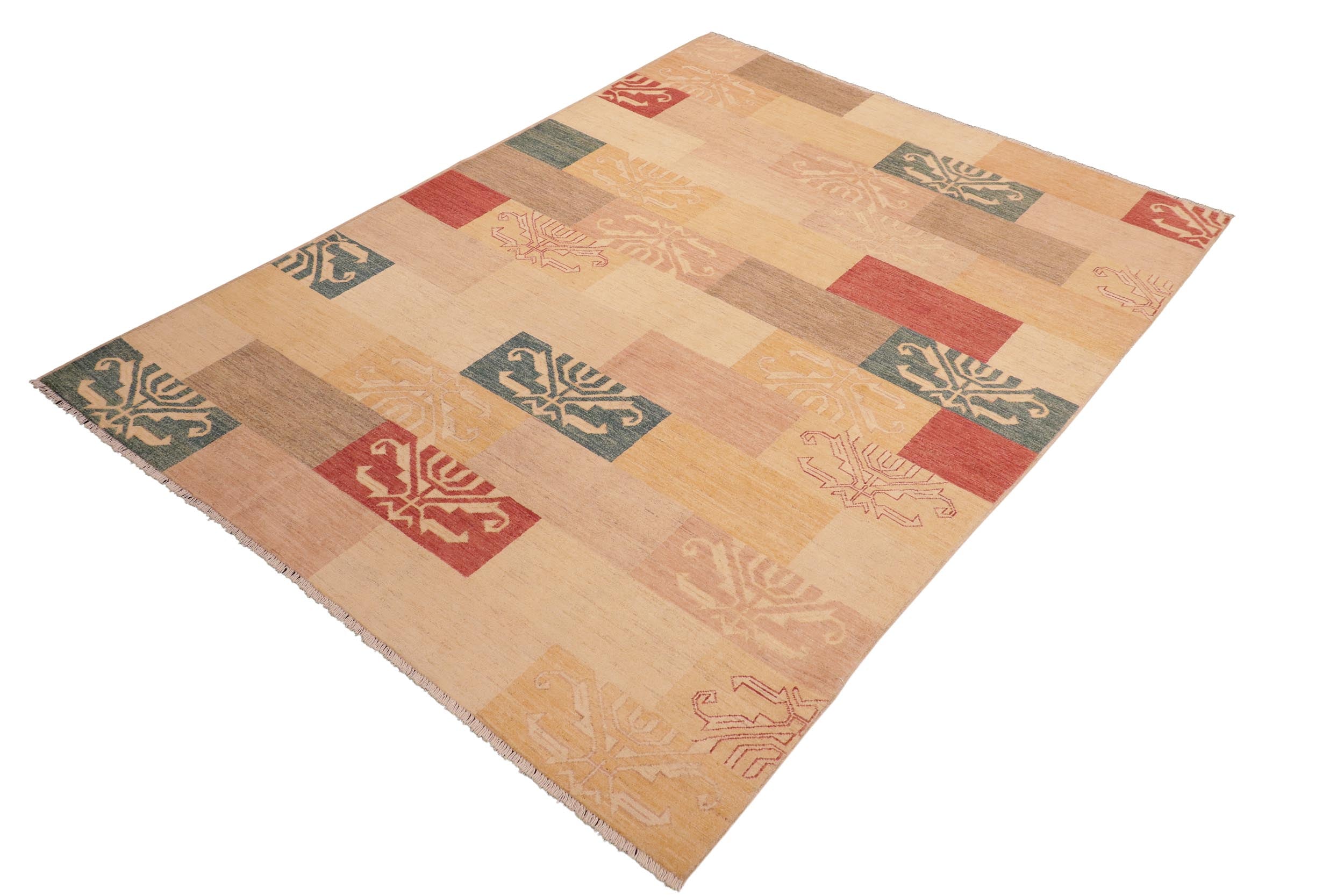 handmade Modern Kafkaz Tan Brown Hand Knotted RECTANGLE 100% WOOL area rug 6' x 9'