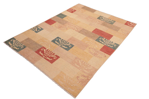 handmade Modern Kafkaz Tan Brown Hand Knotted RECTANGLE 100% WOOL area rug 6' x 9'